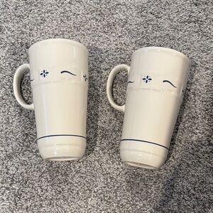 Longaberger Cream Mugs with Blue Detailing